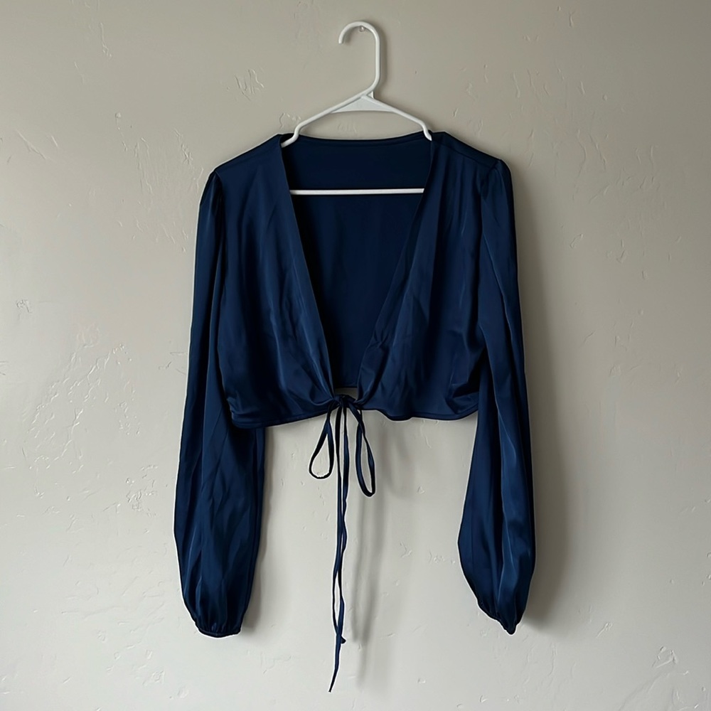 NWOT Blue Tie Crop Top